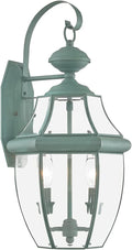 Livex Lighting 2251-06 Outdoor Wall Lantern with Clear Beveled Glass Shades Verdigris