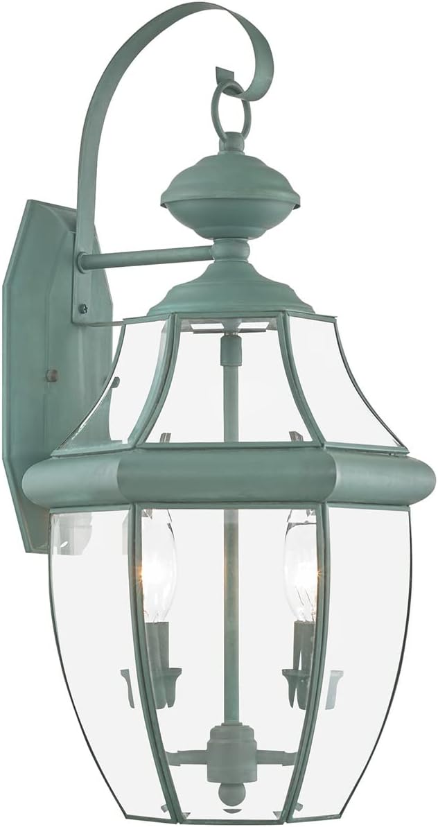 Livex Lighting 2251-06 Outdoor Wall Lantern with Clear Beveled Glass Shades Verdigris