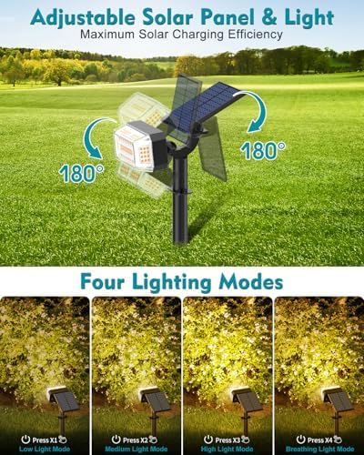 102 LEDs Solar Spot Lights Outdoor Waterproof IP65 [ 4 Modes/8 Pack] Solar Spotlights Adjustable Light &amp Panel Landscape Flood Powered Lights for Yard Garden Pathway Wall Tree(Warm White)