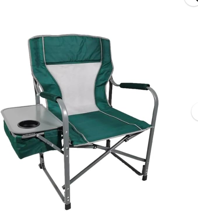 Folding Director's Chair with Side Table and Cooler Heavy-Duty Camping Chair 33.73W x 37.3H inches (Green Smoke)