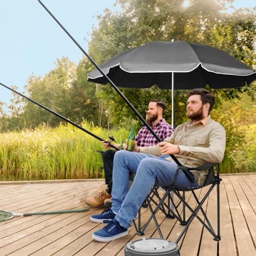 Camping Chairs Folding Double Chair with Removable Umbrella Cup Holders Cooler Bag Side Pocket &amp Carry Bag for Beach Outdoor Sports Concerts Travel Picnic