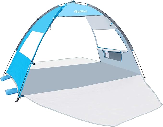OutdoorMaster Beach Tent Sun Shelter with 2 Ventilated Doors UPF50+ Easy Setup Beach Tent Canopy for 3 Person Lightweight &amp Portable Family Beach Umbrellas for Sand with Carrying Bag - Blue