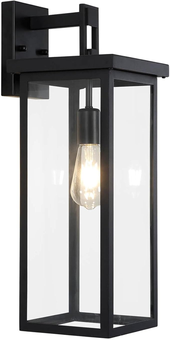 tewei Large Size Outdoor Wall Lantern Exterior Wall Light Fixture Matte Black Porch Light Waterproof Outdoor Lights for House with Clear Glass Shade E26 Base Wall Sconces for Garage (1 Pack)