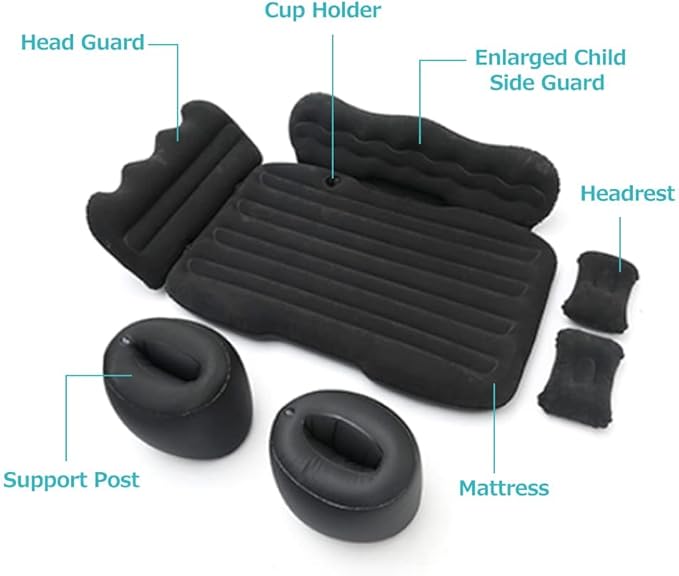 Inflatable Car Air Mattress for Ford F-150 2020-2023 Back Seat Portable Travel Bed Comfortable Sleeping Pad Camping Couch Flocking