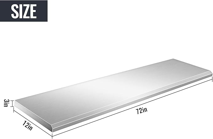 Folding Stainless Steel Concession Shelf for Food Trailers 72 x 12 Space-Saving Drop Down Metal Serving Shelves for Concession Windows