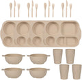 24 Pcs Wheat Straw Dinnerware Cutlery SetsUnbreakable Divided Plates Bowls Cups Spoon Knife Fork for 4 PeopleMicrowave Dishwasher Safe Tableware Cutlery for Party and Daily UseBeige