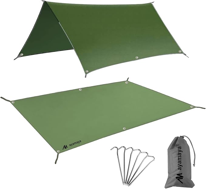 ayamaya Tent Footprint PU 3000 Waterproof Tent Ground Cloth Large Size for 2-8 Person Family Camping Tents Ground Sheet Mat with 6 Tent Stakes for Camping Hiking Picnic - 13x9FT /8x7FT /6x7FT /5x7FT