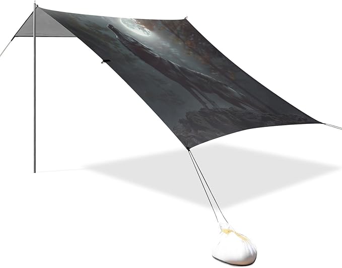 ALAZA Wild Wolf Howling Moon Forest Beach Tent Sun Shelter UPF50+ Protection Beach Shade Canopy w/ 4 Sandbags for Outdoor Camping Fishing Backyard Fun Picnic 10x9 ft