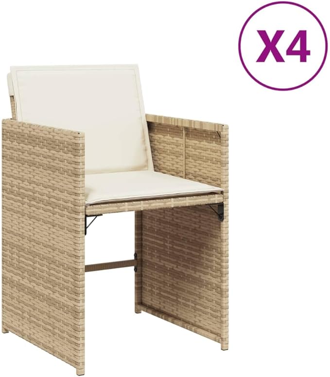 Patio Chairs with Cushions 4 pcs Beige Poly Rattan Outdoor Lounge Chairs with Comfortable Cushions and Foldable Backrest for Garden Patio Balcony and Yard