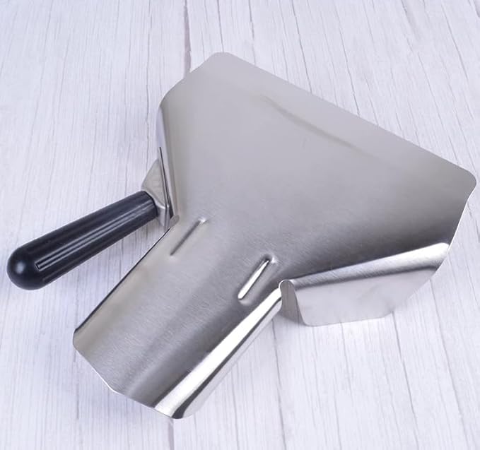 Stainless Steel French Fry Scoop with Handle Heavy-Duty Commercial Funnel Shovel for Fast Food Bagging &amp Packaging