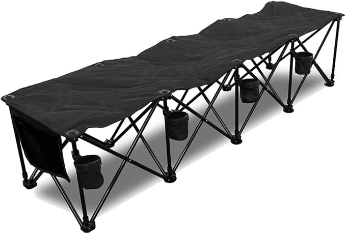 GoTEAM! 4 Seat Portable Folding Team Bench w/Cupholders - Soccer Benches for Team Folding Soccer Bench Chair Sideline Bench Camping Chairs for Football Camp Sport Events Outdoor Seating with Carry