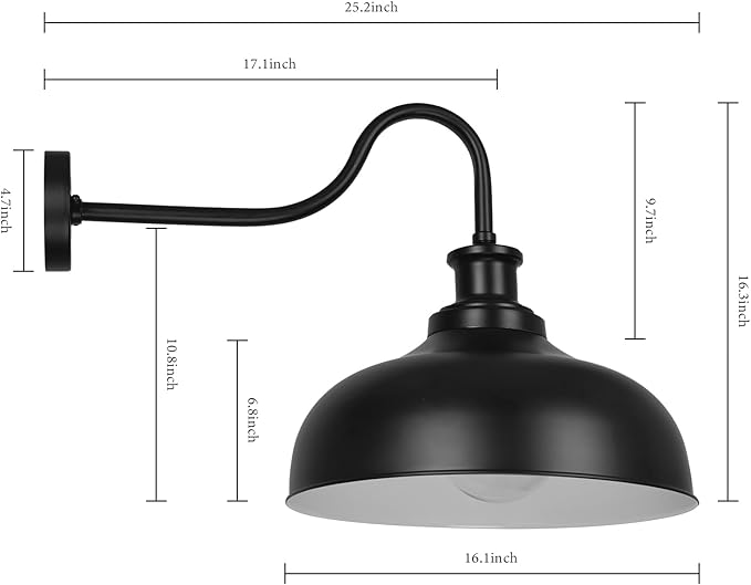 Outdoor Barn Lights16 Inch Dome Outdoor Wall Sconces Farmhouse Exterior Wall Mount Light Vintage Wall Lighting Fixture Industrial Black Lantern Lamps for Porch Entryway Garage 2 Pack