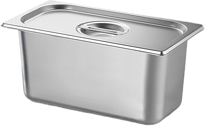 Stainless Steel 1/3 Size Kitchen Pan with Lid for Commercial Food Preparation and Space Saving Storage Container