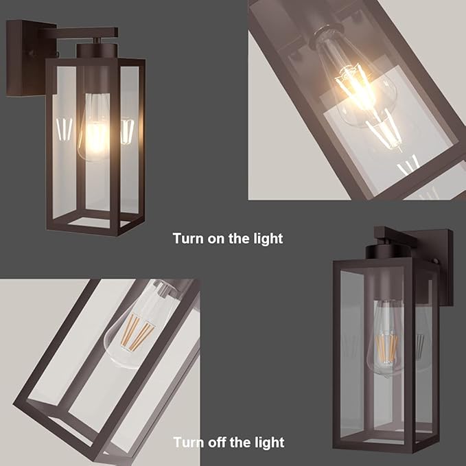 Tipace Outdoor Wall Lantern 2 Pack Brown Exterior Wall Sconce with Clear Glass Shade Wall Mount Lights for EntrywayPorchDoorway(Bulb Not Included)