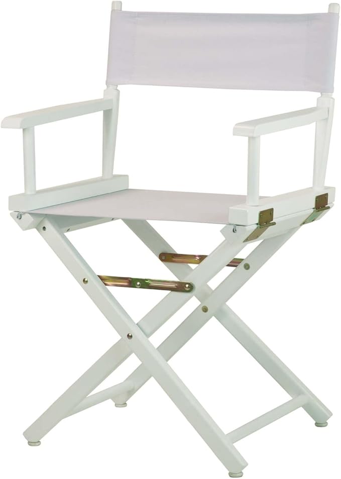 Director's Chair with Built-in Armrests and Foldable Design for Easy Storage Lightweight Durable Frame Perfect for Indoor or Outdoor Seating White Canvas/18 in White Frame