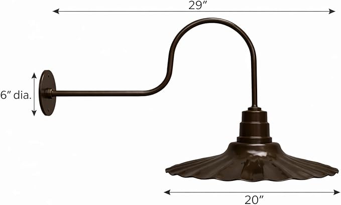 AGB102-AR20-BRONZE 20 Radial Wave Steel Dome 29 Gooseneck Barn Light - Outdoor Dome with Incandescent Downlight | Wall-Mount Fixture Gardens Pathways &amp Outdoor Living Spaces