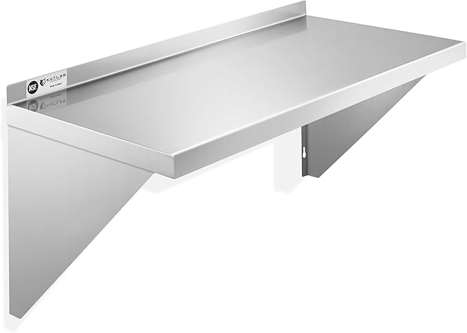 KUTLER Stainless Steel Shelf - 12 x 24 NSF Commercial Wall Mount Shelves with Backsplash Floating Metal Shelving for Restaurant Kitchen Home