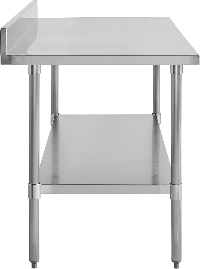 Kratos Stainless Steel Kitchen Prep Table 72x24 with Backsplash and Undershelf NSF Worktable for Restaurants - 18ga/430SS (28W-009)