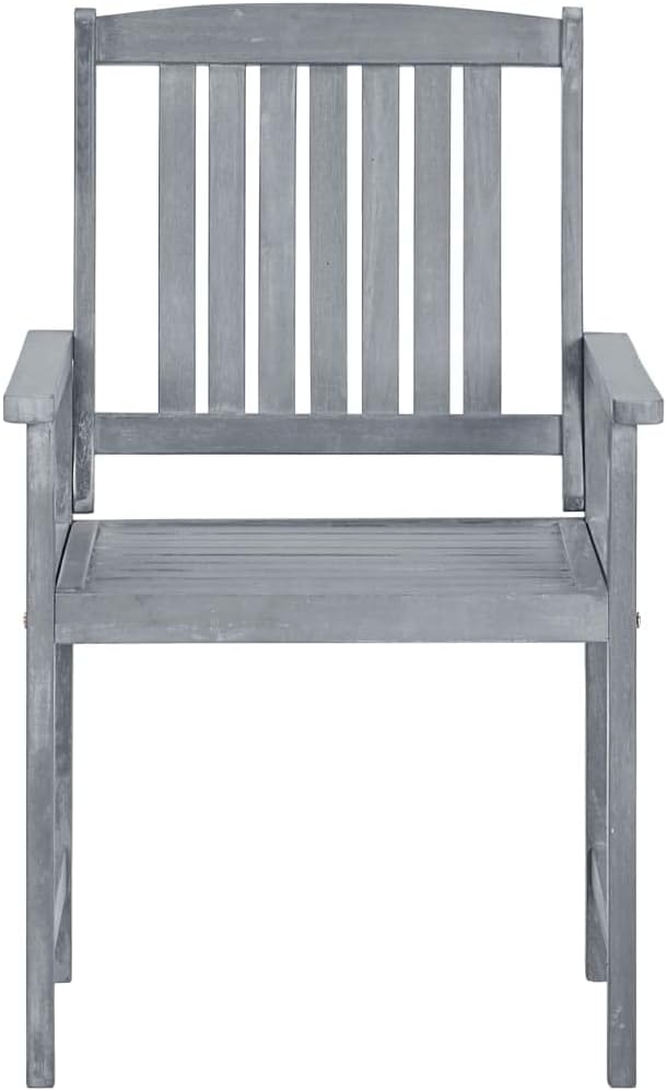 Garden Chair Set of 6 Grey Solid Acacia Wood Standard Durable Outdoor Dining Furniture with Rustic Finish for Patio Garden Balcony Weather Resistant Comfortable Seating Easy