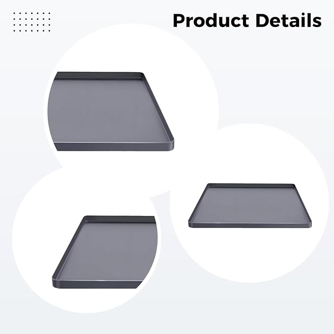 2 Pcs Silicone Drain Pan For Washing Machine 23.6 In Washer Tray 0.59 In Edge Waterproof Floor Protection Anti-Slip Gray