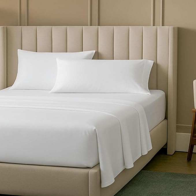 SlumberWell 4 Piece Luxury Soft Microfiber Fitted Bed Sheet Set for Campers 8 to 12 Inch Deep Pocket RV Eastern King Size 76 x 80 White