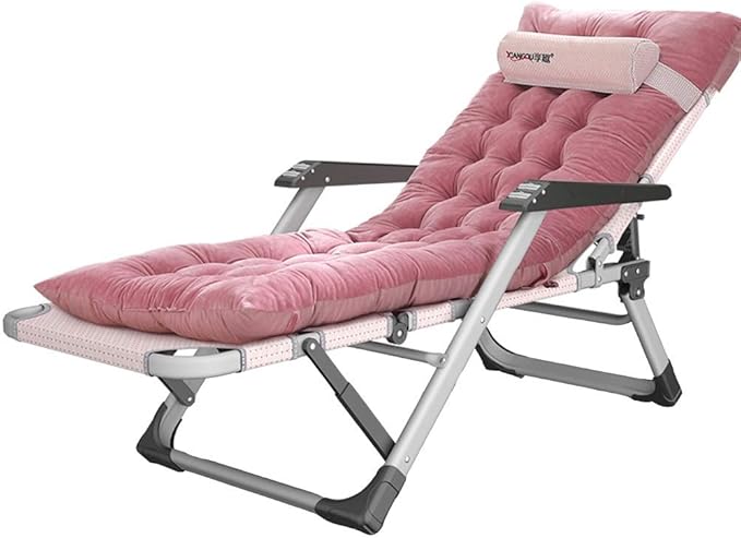 Deck Chair Lounge ChairFolding Chair Lunch Break Lazy Couch Balcony Leisure Home Back Summer Portable 178x52x33cm Pink