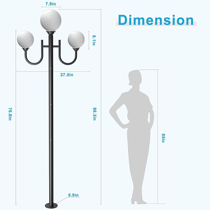 Lightdot 3 Head Outdoor Lamp Post Light Modern Light Post Outdoor Hardwired Waterproof Black Aluminum Street Pole Lights for Garden Driveway Yard Patio Walkway (Bulbs Included)