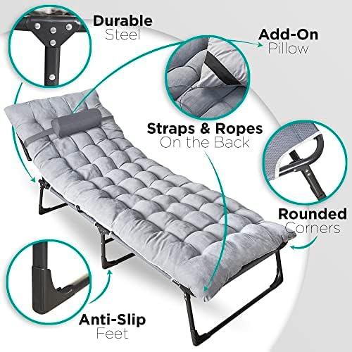 ZONETECH Folding Cot &amp Pad Mattress 4 Position Adjustable Portable Premium Quality for Adult and Kids-Perfect for Camping Travel Patio Beach Indoor &amp Outdoor Activity (4-Pack)