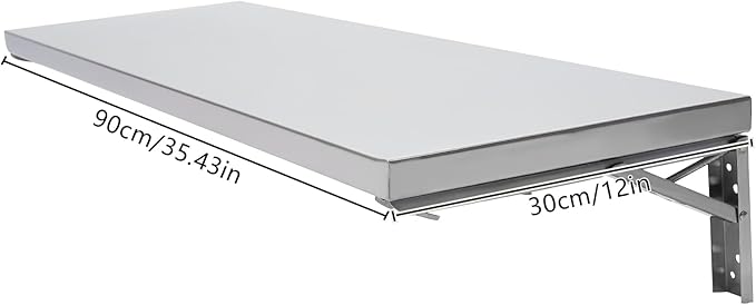 35.4L x 12W Folding Concession Shelf Wall Mount Folding Shelf Stainless Steel Folding Concession Shelf Drop Down Serving Window Concession Food Serving Shelf for Food Truck Food Trailer