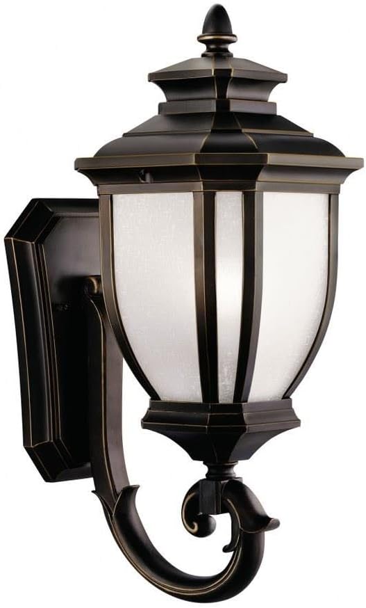 Kichler Salisbury 19.25 1 Light Outdoor Wall Light with White Linen Glass in Rubbed Bronze