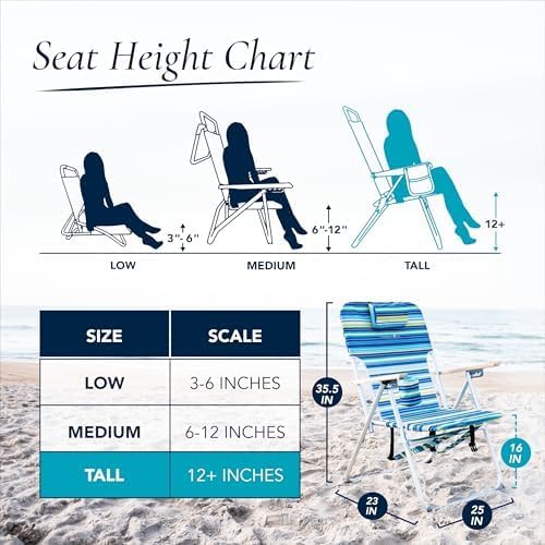 CARIBBEAN JOE Folding Beach Chair 4 Position Portable Backpack Foldable Camping Chair with Headrest Cup Holder and Wooden Armrests