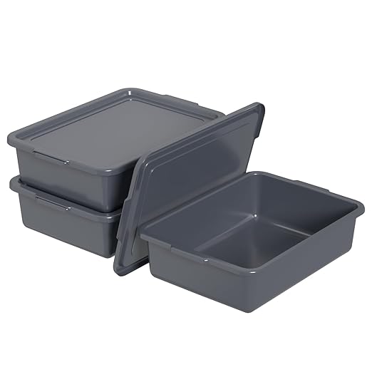 13 L Commercial Bus Tub with Lid Restaurant Plastic Bus Box Gray 3 Packs