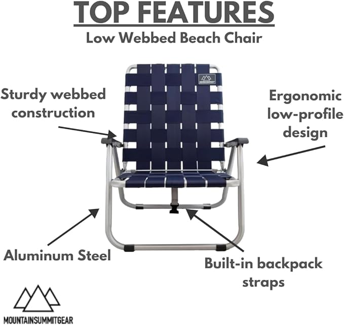 MOUNTAIN SUMMIT GEAR Low Webbed Beach Chair with Backpack Straps - Portable Lightweight Seating for Outdoor Adventures Beach Days and Camping by Caddis Sports (2)