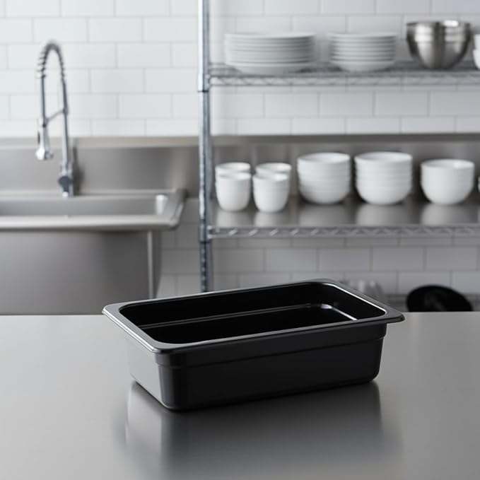 TrueCraftware- 1/4 Size 2-1/2” Deep Polycarbonate Food Pan Black Color- Commercial Restaurant Food Storage Containers Hotel Pans for Catering Buffets Restaurants Fruits Vegetables Corns