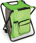 Camco Folding Camping Stool Backpack Cooler Trio- Camping/Hiking Bag with Waterproof Insulated Cooler Pockets and Sturdy Legs for Seating Great for Travel- Green (51909)