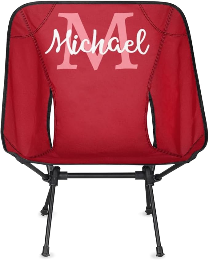 Custom Red Portable Camping Chair Personalized Backpacking Chair with Name Lightweight Foldable Chairs for Hiking Beach