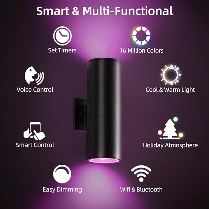 SHIMR Modern Outdoor Wall Lights Color Changing RGBCW Smart Outdoor Lights Ambiance Sconce with Remote Control Black Aluminum Exterior Lighting Fixtures Up and Down Lights [ETL Listed]