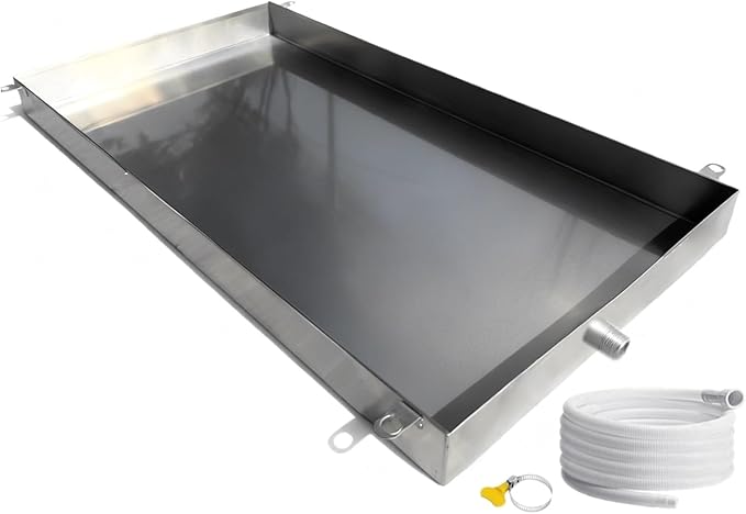 304 Stainless Steel AC Drain Pan with 4 Flexible Hose Leakproof Drain Tray for Air Conditioners Kitchens &amp Plants - 130x30cm (51x12in) with Welded Lugs