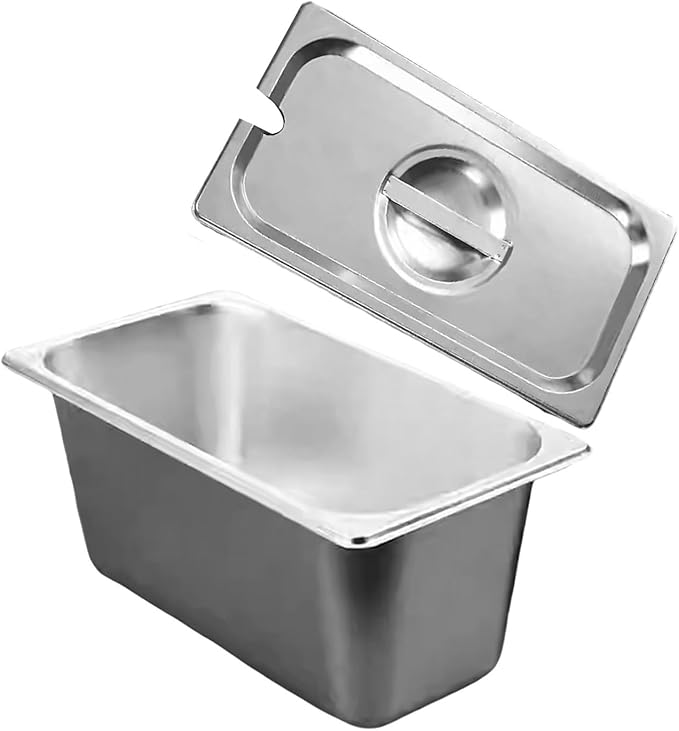 Stainless Steel 1/3 Size Kitchen Pan with Lid for Commercial Food Preparation and Space Saving Storage Container