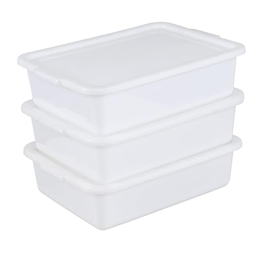 Kiddream 13 Liter Plastic Restaurant Commercial Bus Tub White Bus Box with Lid 3 Pack