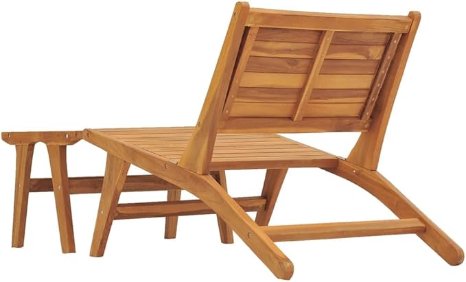 Patio Chair with Footrest Solid Teak Wood Lounge Chair Outdoor Furniture for Garden and Patio Relaxation Reclining High Back with Detachable Footrest Durable Teak Wood Easy Assembly