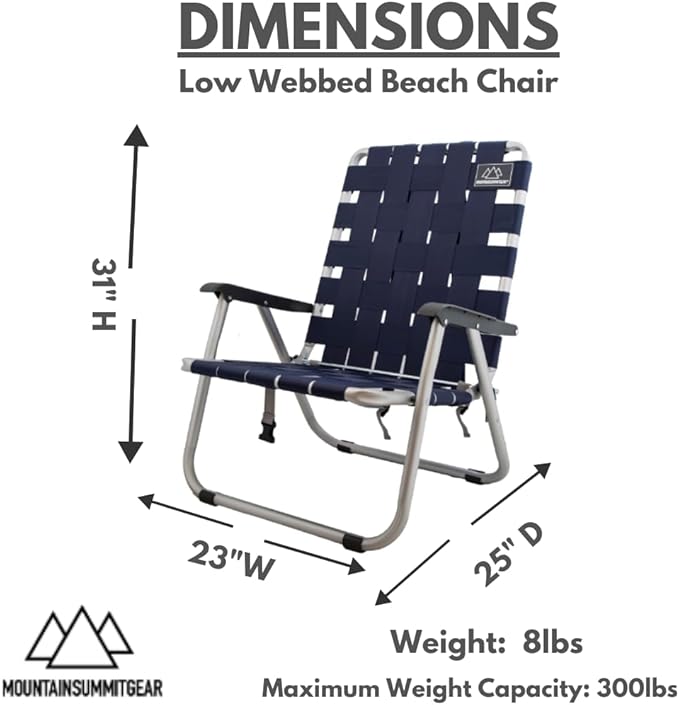 MOUNTAIN SUMMIT GEAR Low Webbed Beach Chair with Backpack Straps - Portable Lightweight Seating for Outdoor Adventures Beach Days and Camping by Caddis Sports