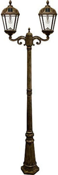 Gama Sonic Outdoor Solar Lamp Post Light Kit Royal Bulb 300 Lumens Double Head Weathered Bronze Cast Aluminum Post Lamp and Light Pole Warm White Light 2700K 98B302 (Upgraded Battery and Panel)