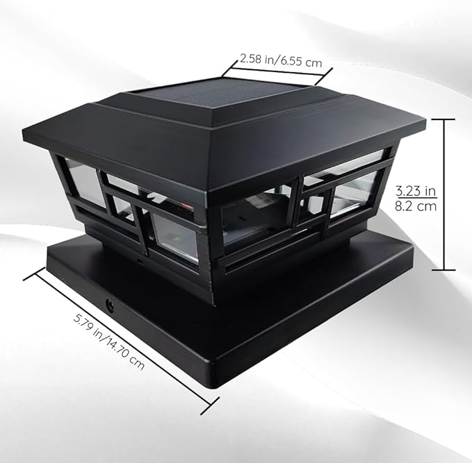 Ceybo Solar Post Cap Lights 2-Pack 3.9 9 Lumens Warm White Outdoor Waterproof LED Fence Cap Lights for 4x4 Wooden Posts Deck Yard or Gate Dusk to Dawn Auto On/Off (Black)