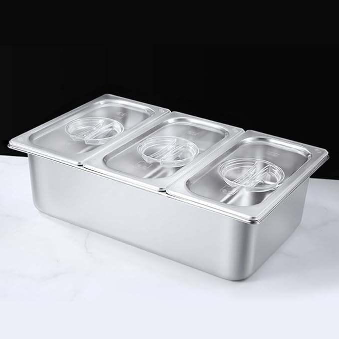 Stainless Steel Buffet Pan with Lid for Restaurant and Event Catering Rectangular Seasoning Box with 3-compartment