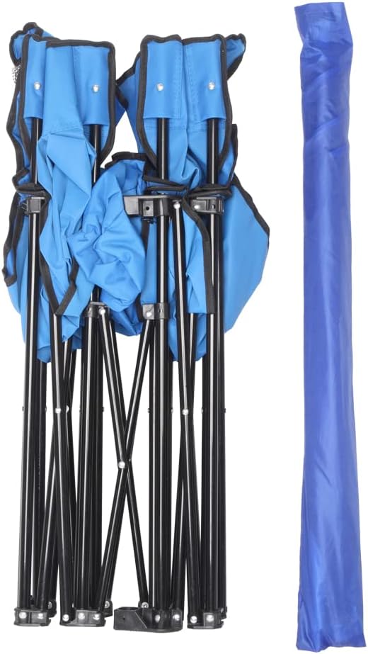 Portable 2 Seat Folding Camp ChairDouble Camping Chairs with Umbrella with Cooler Bag Beverage Holder Carrying Bag Foldable Lawn Chair for Outside Picnic Beach (Blue)