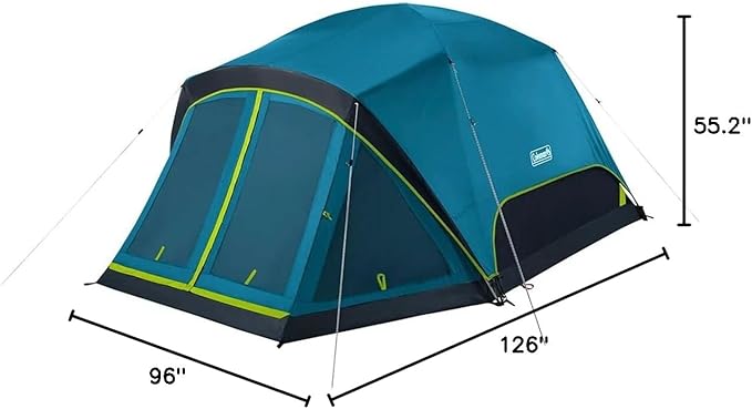 Coleman Skydome Dark Room Camping Tent with Screen Porch &amp 5-Minute Setup Weatherproof 4/6 Person Tent Blocks 90% of Sunlight Rainfly &amp Carry Bag Included Made of PFAS-Free Materials