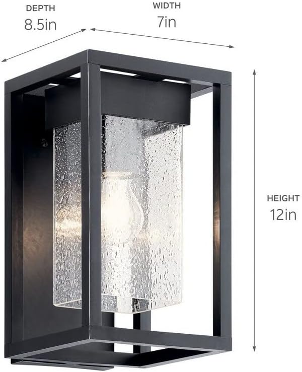 Kichler Mercer 12 Outdoor Wall Light in Black 1-Light Exterior Wall Sconce with Clear Seeded Glass (12 H x 7 W) 59060BSL