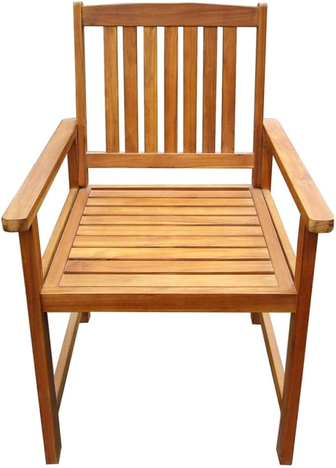 Outdoor Chair Set of 2 Brown Solid Acacia Wood Standard Durable Rustic Design for Patio Garden Dining with Comfortable Armrests