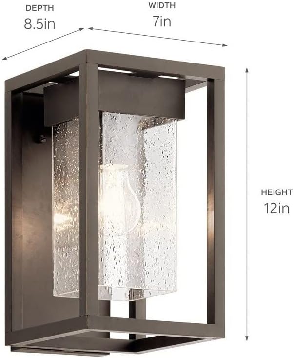 Kichler Mercer 12 Outdoor Wall Light in Black 1-Light Exterior Wall Sconce with Clear Seeded Glass (12 H x 7 W) 59060BSL